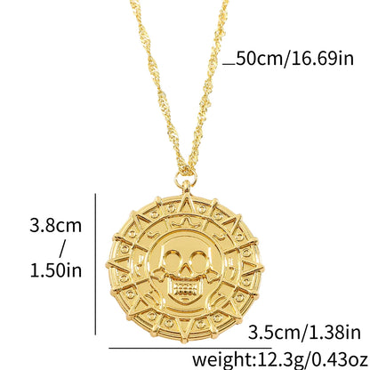 Fluch der Karibik Jack Sparrow Azteken Skelett Schädel Köpfe Münze Medaillon Anhänger Vintage Schmuck Halskette für Großhandel
