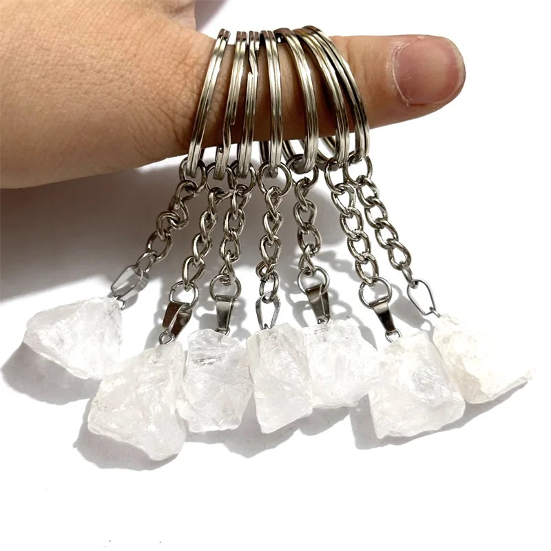 20 stücke Natürliche Raue Rohstein Kristall Quarz Schlüsselbund Frauen Männer Handtasche Hangle Auto Schlüssel Halter Raw Mineral Stein Schlüsselring schmuck