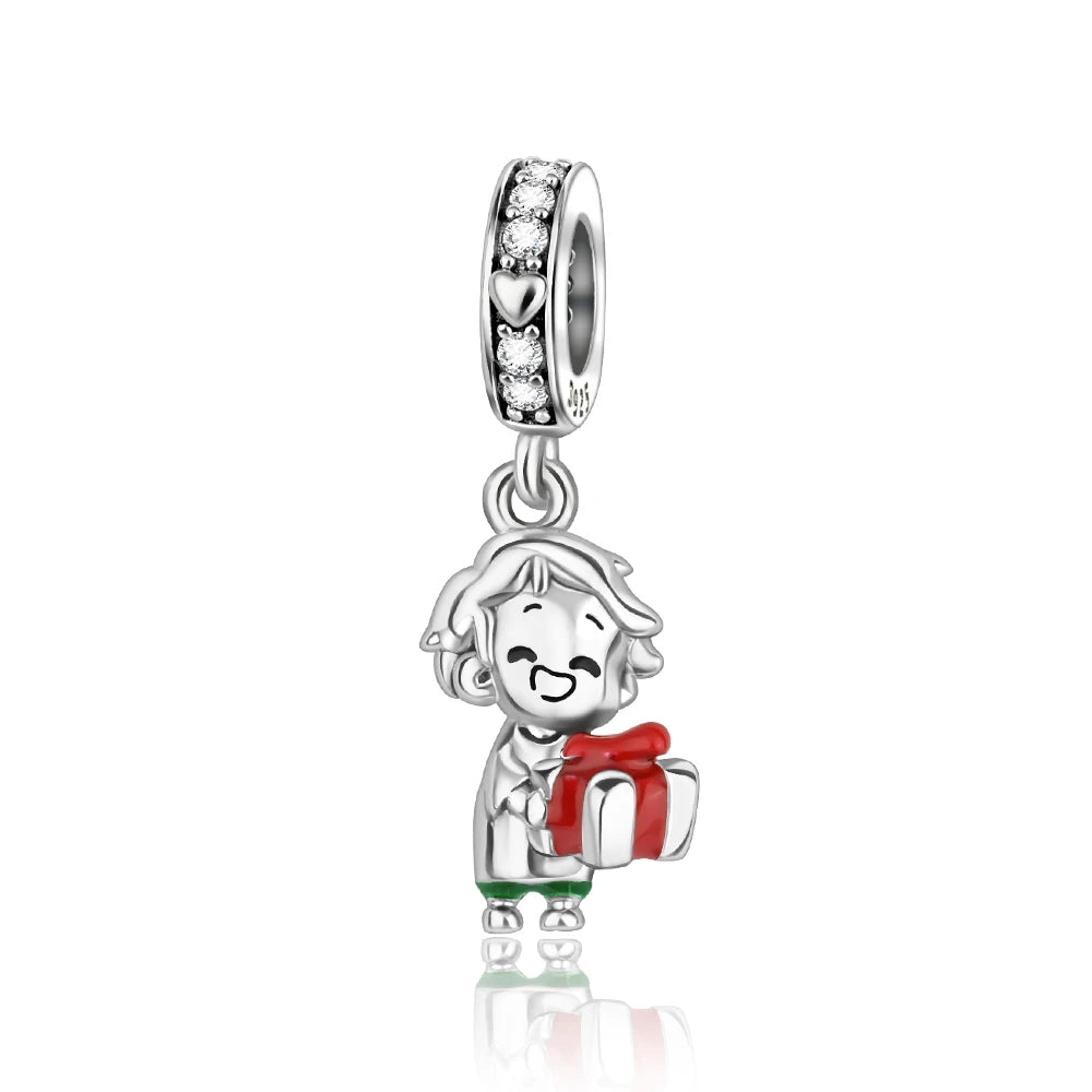 Frohe Weihnachten-Charm aus 925er-Sterlingsilber, Kiefernbaum, Weihnachtsmann, Schneehaus, passend für DIY-Armbänder, Halsketten, Urlaubs- und saisonale Geschenke
