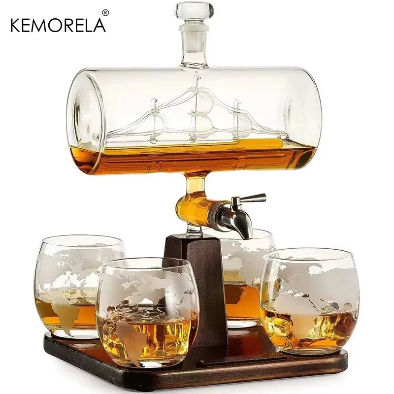 Kemorela 1 Set kreative antike Bootsform Dekan ter Rotwein Whisky Glas Dekan ter 1 Halterung 1 Dekan ter 4 Tasse Kombination sset