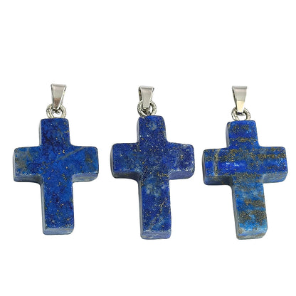 Natürlicher Lapislazuli-Kreuz-Anhänger, Halbedelstein, Energie-Charm-Halskette für Heimwerkerbedarf, handgefertigtes Schmuckzubehör