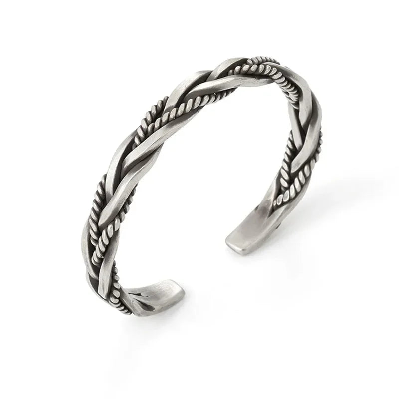 925 Sterling Silber Twisted Woven Armband Mann Frauen Neutral Retro Original Handgemachte Öffnung Armreif Mode Party Schmuck Geschenke