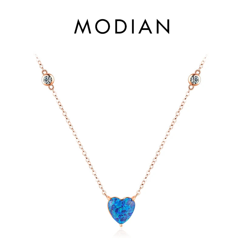 Modian 925 Sterling Silber van Gogh Sternen himmel Design blau Herz Opal Anhänger Halskette Mode Glieder kette für Frauen edlen Schmuck