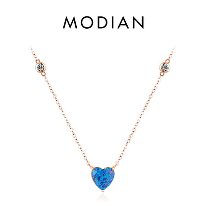 Modian 925 Sterling Silber van Gogh Sternen himmel Design blau Herz Opal Anhänger Halskette Mode Glieder kette für Frauen edlen Schmuck