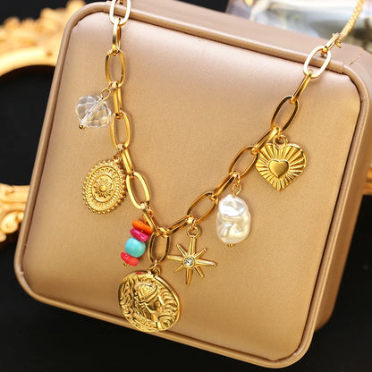 EILIECK 316L Edelstahl Sonne Herz Blume Anhänger Halskette 18K vergoldet Zubehör Charme handgemachten Schmuck für Frauen Mädchen