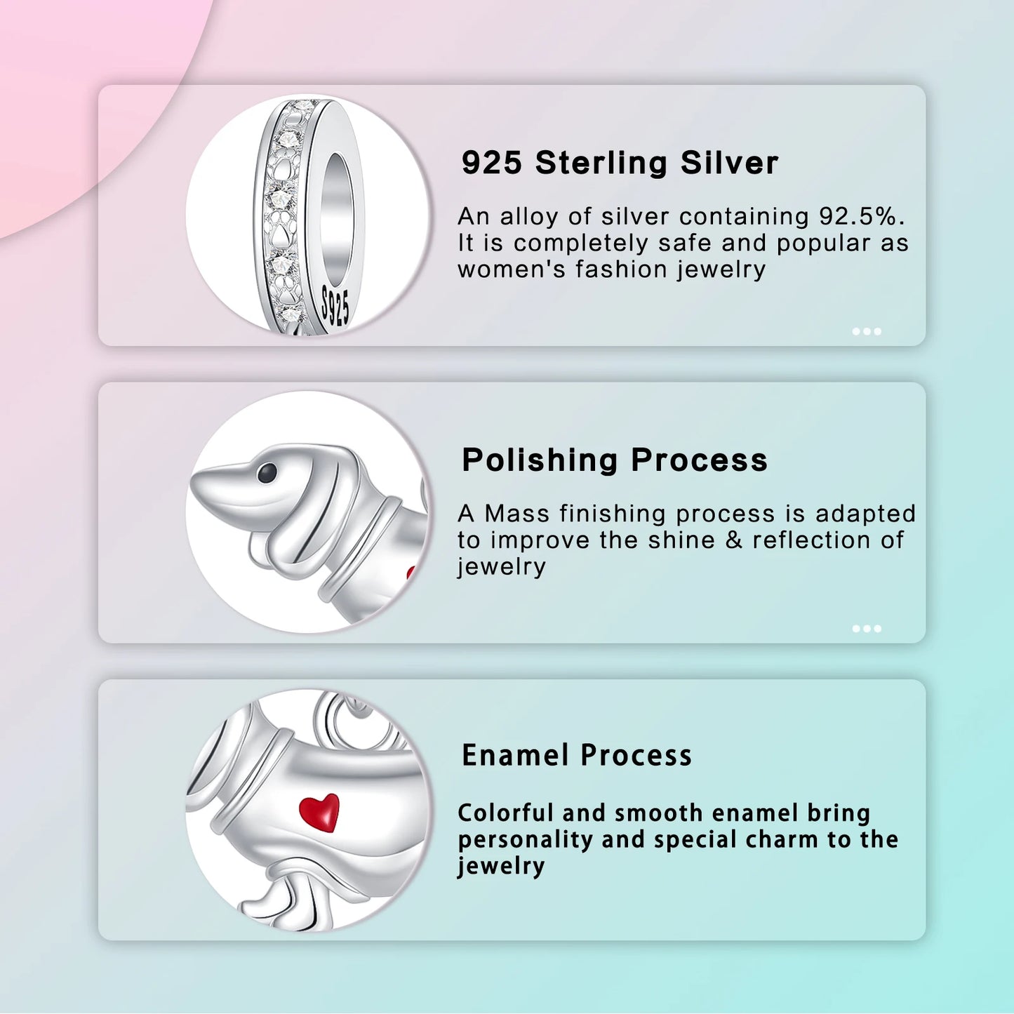 Charm-Anhänger aus 925er-Sterlingsilber, Dackel, Welpe, Wursthund, passend für Original-Charm-Armbänder, Frauen, DIY-Schmuck, Geschenk