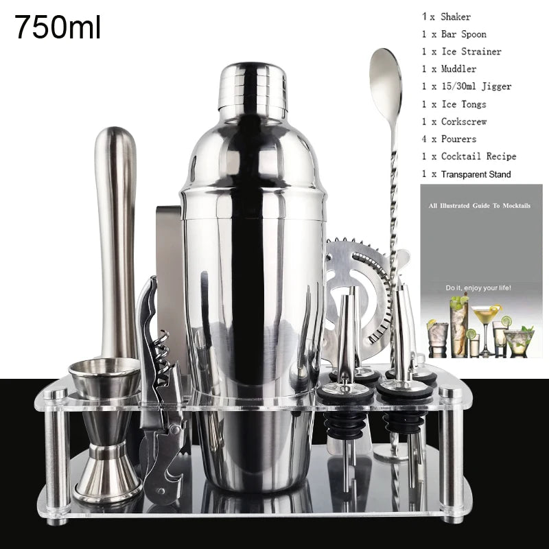 12 Stück Schwarz/Roségold/Silber 800/750/600 ml Boston Shaker Barkeeper Kit Cocktail Shaker Set Bar Werkzeuge Ständer Cocktail Rezept