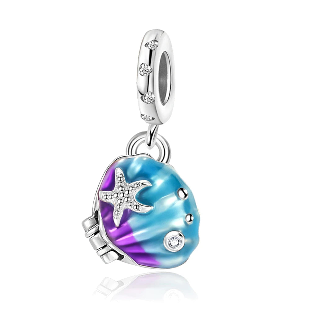 Ocean Series 925er Sterlingsilber, Wal, Schildkröte, kleiner Fisch, Qualle, Delfin, blauer Charm, passend für DIY-Armband, Halskette, Party-Schmuck