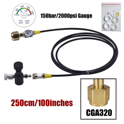 Soda Water Blue Zylinder CO2-Nachfüllstation-Adapter mit 40- oder 100-Zoll-Schlauch-Ein/Aus-Adapter W21,8-14 oder G3/4 oder CGA320-Anschluss