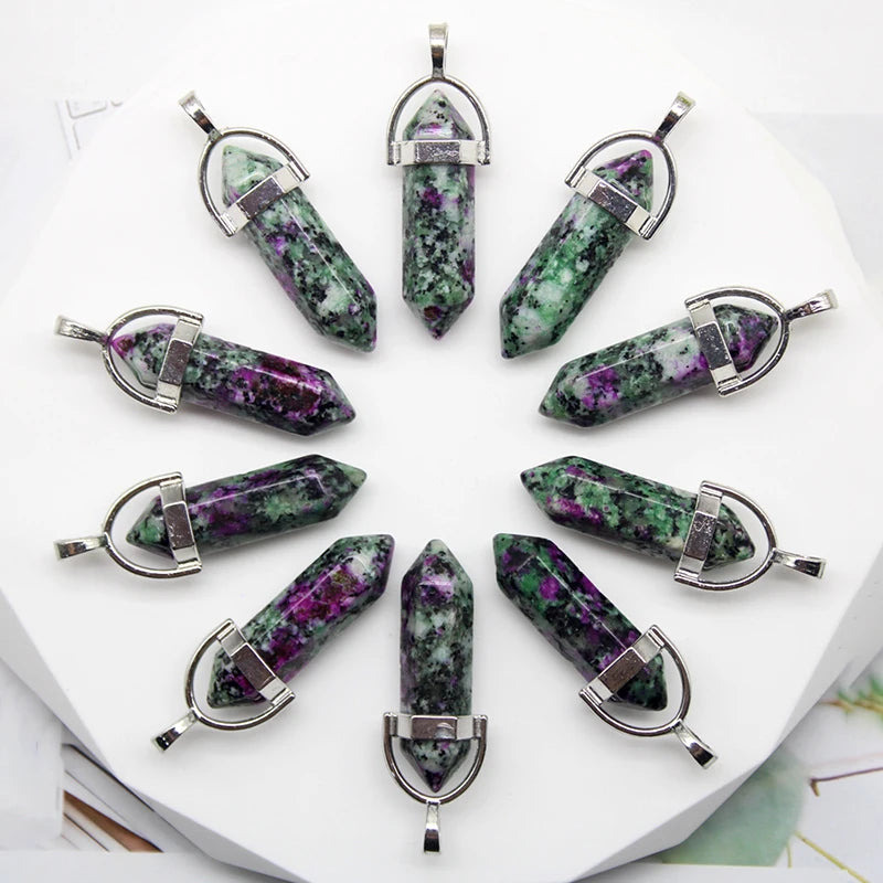 24 stücke Natürliche Stein Achate Quarz Kristall Anhänger Für Halskette Charme Fluorit Sechseckigen Anhänger DIY Schmuck Machen Zubehör