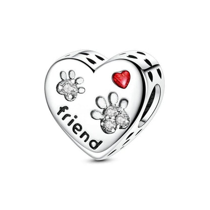 Bezaubernde herzförmige Perlen aus 925er-Sterlingsilber, Familie, Liebe, Tier, Fußabdruck, Charm-Armband, Halskette, passend für Frauen, DIY-Urlaubsgeschenke