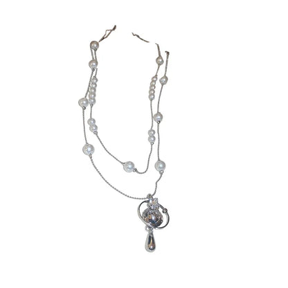 Mit Diamanten besetzte Saturn-Wassertropfen-Perlenkette, französische, leichte, luxuriöse Premium-Pulloverkette, vielseitiges Weihnachts- und Geburtstagsgeschenk