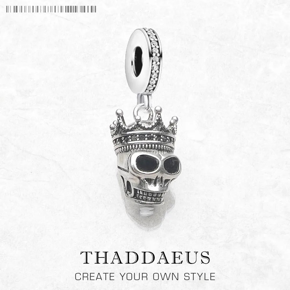 Schädel König Baumeln Charms,925 Sterling Splitter Europa Anhänger Neue DIY Mode Schmuck Für Frauen Männer
