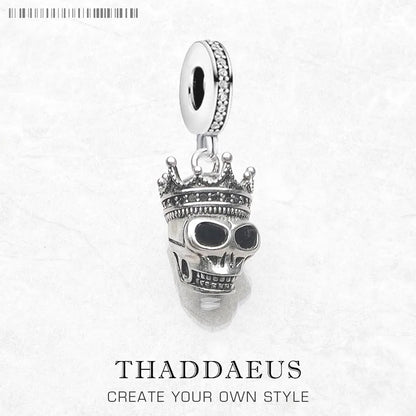 Schädel König Baumeln Charms,925 Sterling Splitter Europa Anhänger Neue DIY Mode Schmuck Für Frauen Männer