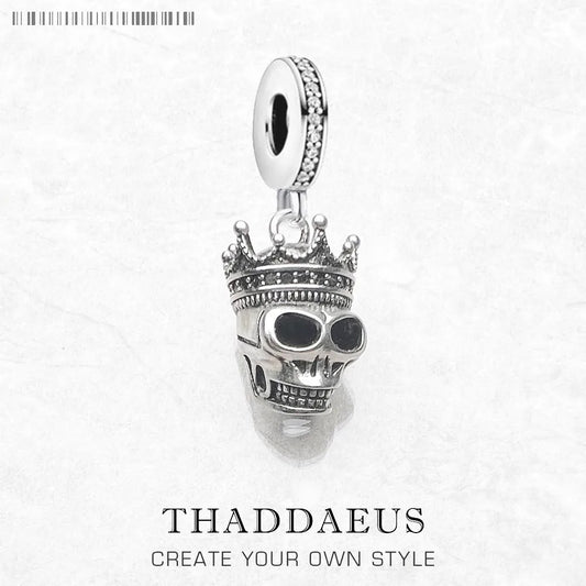 Schädel König Baumeln Charms,925 Sterling Splitter Europa Anhänger Neue DIY Mode Schmuck Für Frauen Männer