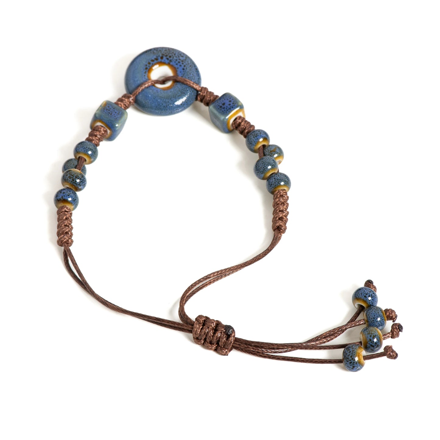 Handmade glazed ceramic bracelet with peace buckle, adjustable vintage boho jewelry – S02-013