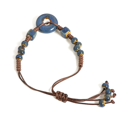 Handmade glazed ceramic bracelet with peace buckle, adjustable vintage boho jewelry – S02-013