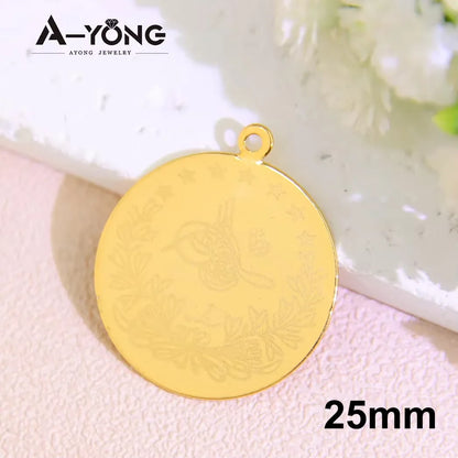10 Stück vergoldete Münzen Anhänger 21 Karat Gold Farbe Türkische Lira Anpassen Halskette Armband Teile Dubai Islamischer Vintage-Schmuck