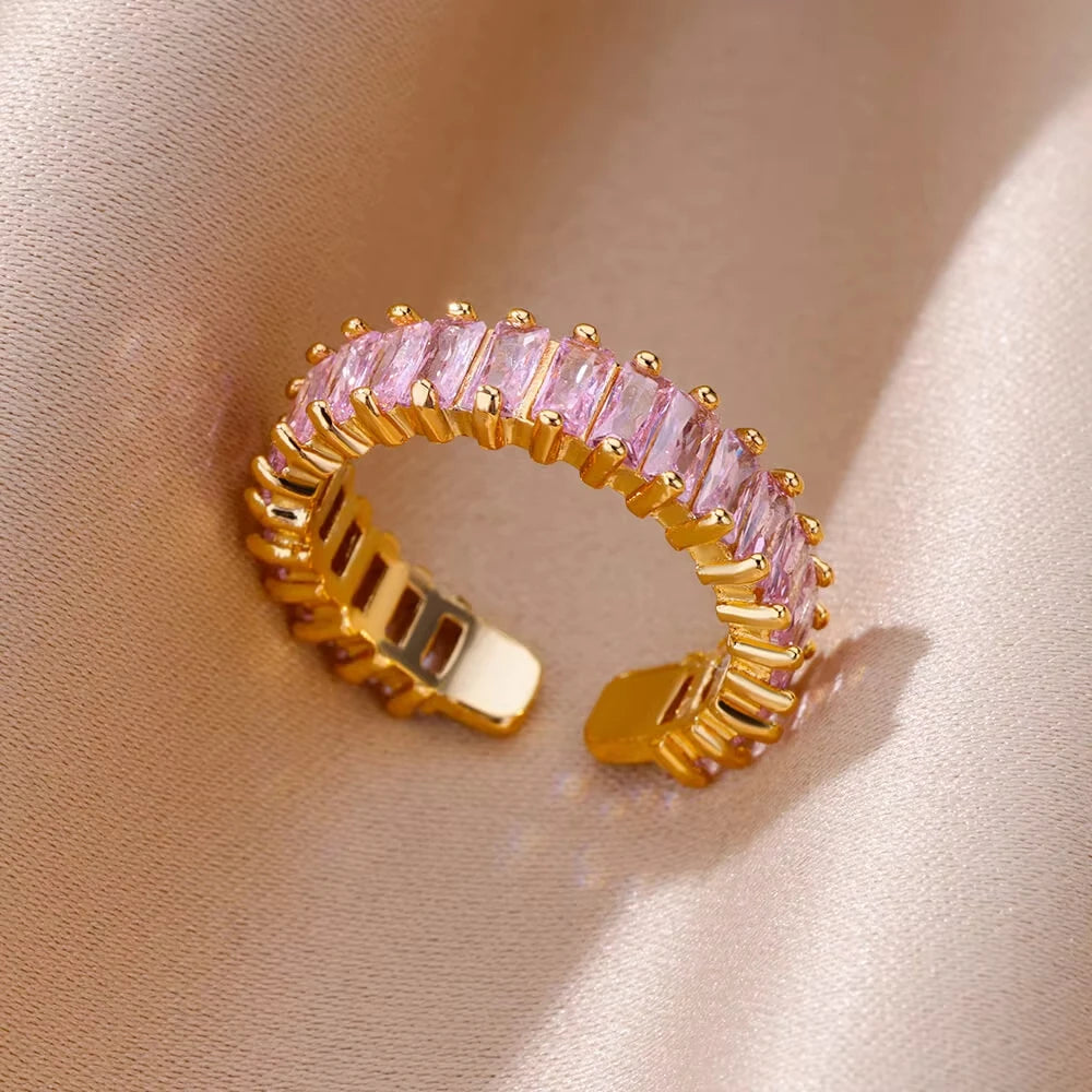 Luxus Edelstahl Ringe Vergoldet Bunte Stein Zirkon Kristall Herz Ring Für Frauen Hochzeit Boho Schmuck Weihnachtsgeschenk