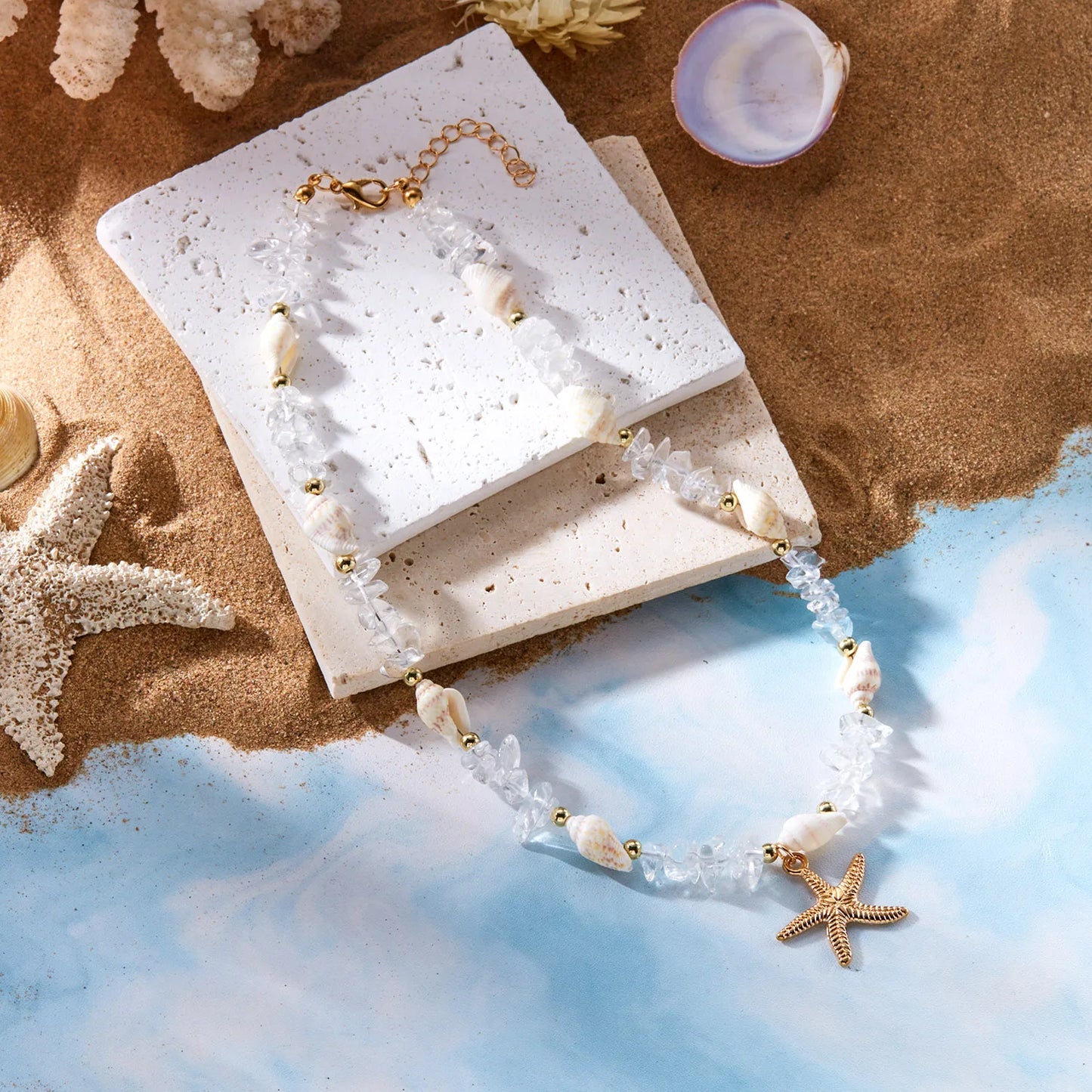 Bohemian Seestern Muschel Anhänger Halsketten Für Frauen Bunte Unregelmäßige Stein Halsband Halskette Mädchen Sommer Strand Party Schmuck