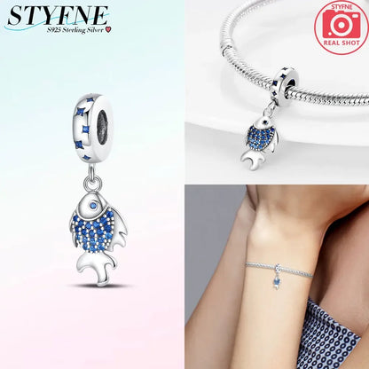 925 Silber DIY Schmuck Zubehör Zirkon Krabbe Wal Big Mouth Fisch Charms Perlen passen Original Armband Schmuckstück