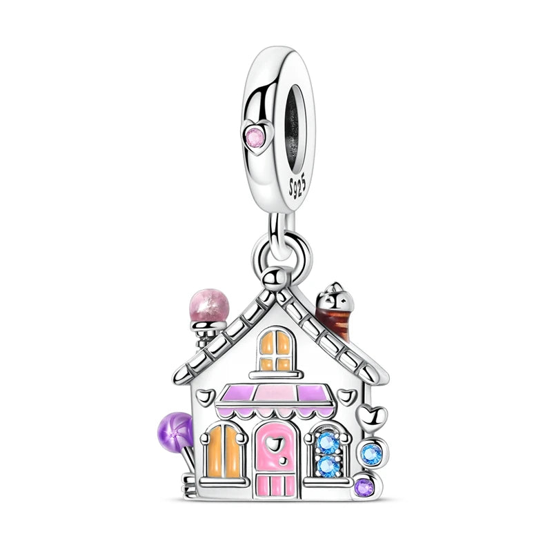 Funkelnde 925er-Sterlingsilber-Charm mit buntem Zirkon, festen Clip-Perlen und Engel-Anhänger, passend für Armbänder und Halsketten, exquisite Geschenke