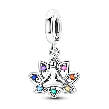 Lotusblüten-Anhänger aus 925er-Sterlingsilber, hypoallergen, Charm-Perle, rosa Zirkon, eingelegt, passend für Armbänder, Schmuck, Geschenk für Frauen