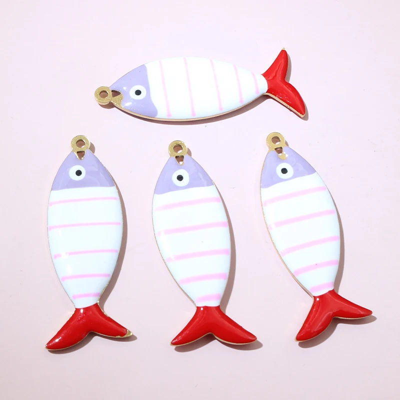 10 Stück 40x14mm Edelstahl Emaille Streifen Fisch Charms Anhänger DIY Schmuck Making Zubehör Erkenntnisse für Halsketten Ohrringe