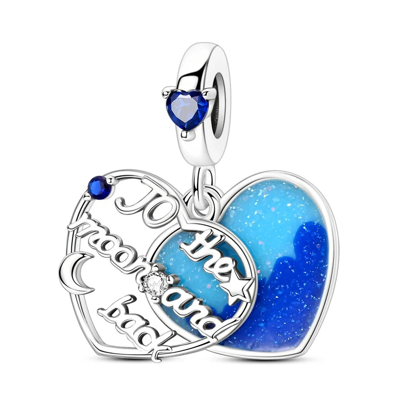 Heißer Verkauf 925er Sterlingsilber, rotes Herz und Pfeil, baumelnder Charm und blauer Murano-Glas-Delfine-Anhänger, passend für Armband, Modeschmuck