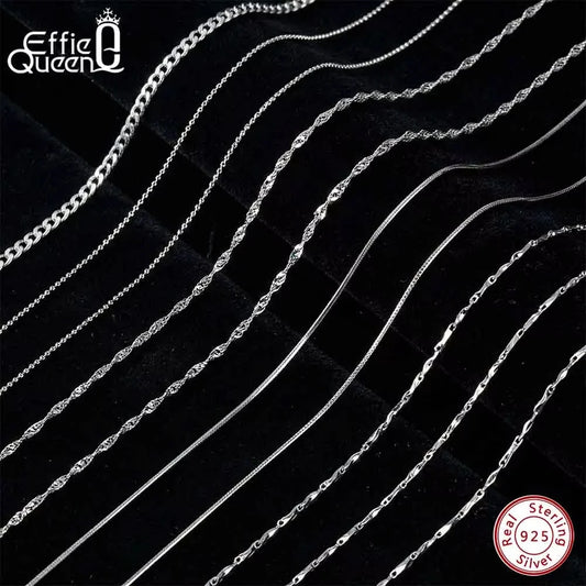 Effie Queen 100% 925 Sterling Silber Basis-Kettenhalsketten Box/Schlangen-/Chopin-/Figaro-Kette mit Perlen 40-60cm Unisex DIY Alltagskleidung