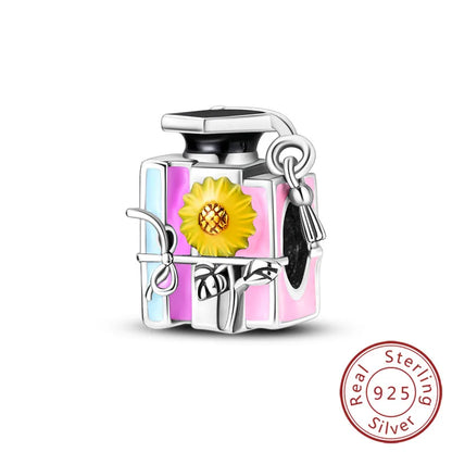 Original-Charms für den Abschluss, Perlen-Anhänger, 925er-Sterlingsilber, Bachelor-Hut, Kappen-Charms, passend für Armbänder, DIY-Zeremonie, Schmuck, Geschenk