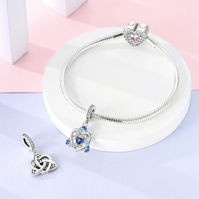 Neu im 925er-Sterlingsilber, Charms-Perlen, blaues Herz, Schlange, Delfin, Anhänger, Schmuck, passend für Original-925-Armbänder für Frauen, DIY-Geschenk