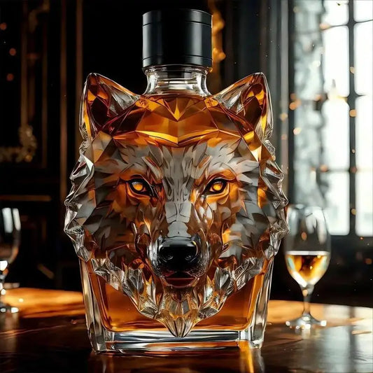 Whiskygläser, Wolfskulptur, Weinbecher, ästhetische Glasflasche zum Sammeln, Wolf-Thema für Cocktail-Whisky-Reisen