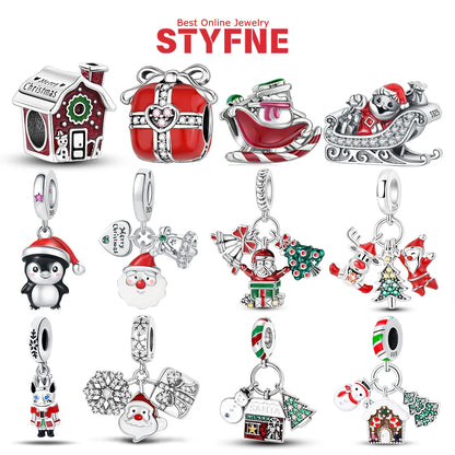 S925 Silber Weihnachten Schneeflocke Charms Herzförmige Glänzende Zirkon Perle Fit Original Armband Diy Edlen Schmuck Weihnachten Geschenk