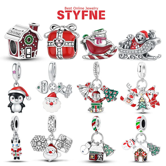 S925 Silber Weihnachten Schneeflocke Charms Herzförmige Glänzende Zirkon Perle Fit Original Armband Diy Edlen Schmuck Weihnachten Geschenk