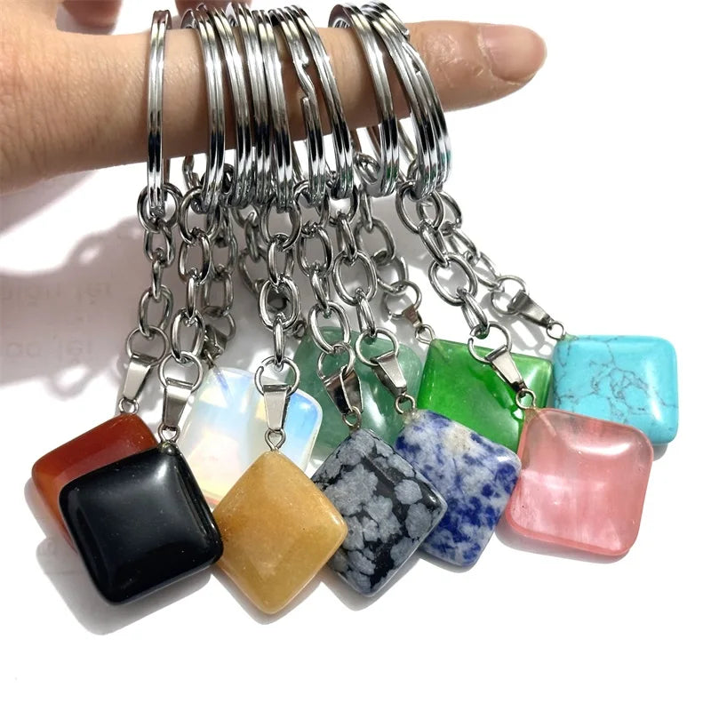 20 stücke Natürliche Stein Kristall Quarz Schlüsselbund Frauen Männer Handtasche Hangle Auto Schlüssel Halter Raw Mineral Stein Schlüsselring Schmuck