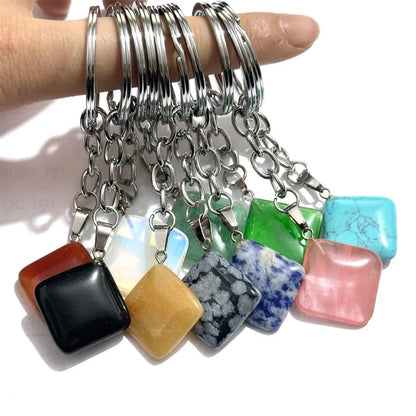 20 stücke Natürliche Stein Kristall Quarz Schlüsselbund Frauen Männer Handtasche Hangle Auto Schlüssel Halter Raw Mineral Stein Schlüsselring Schmuck