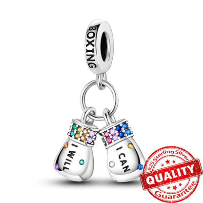 Funkelnde 925er-Sterlingsilber-Charm mit buntem Zirkon, festen Clip-Perlen und Engel-Anhänger, passend für Armbänder und Halsketten, exquisite Geschenke