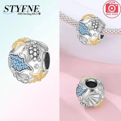 Charm-Anhänger aus 925er Silber, Ozean-Serie, Meerjungfrau, Schildkröte, Delfin, Ruder, Perlen, Anhänger, passend für Armbänder, Zubehör, Perlenschmuck, schönes Geschenk