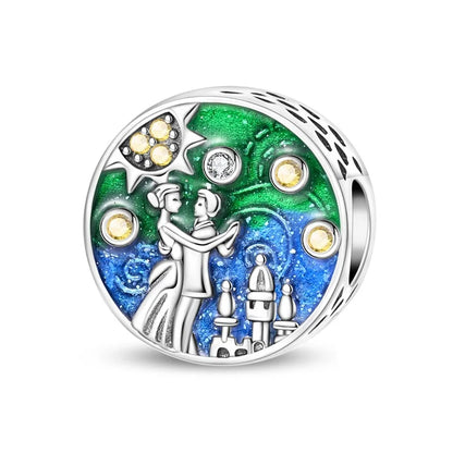 Bunte 925er-Sterlingsilber-Anhänger mit Sternenhimmel-Ölgemälde und leuchtenden Engeln, passend für Armbänder, schöne Schmuckgeschenke