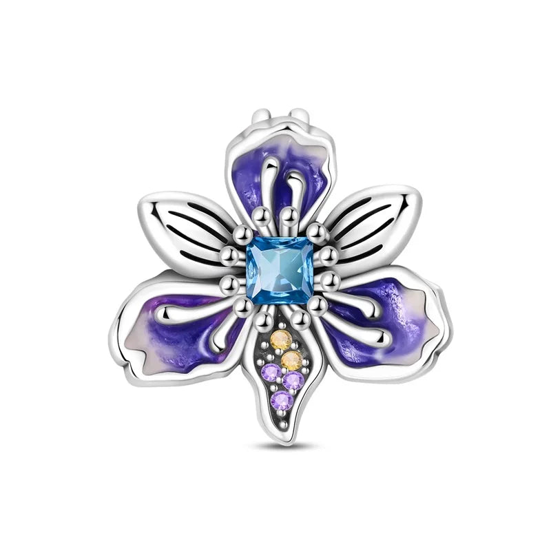 Lila Serie 925 Sterling Silber Traubenblüten Weinflasche Lebensbaum Tulpen Schnur-Dekoration Passend für DIY Armband Halskette Geschenk