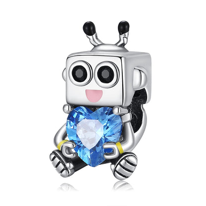 Blaue Serie 925 Sterling Silber Eidechsen-Herz Roboter Kaffee Mit Blumen Charms Passend für DIY Armband Halskette Casual Party Geschenke