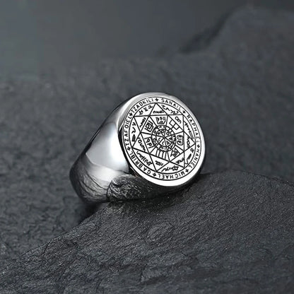 YILUOCD Siegel der sieben Erzengel-Ringe für Männer Der Schlüssel des Salomon-Rings Kabbalah Talisman Amulett Edelstahl Herrenschmuck