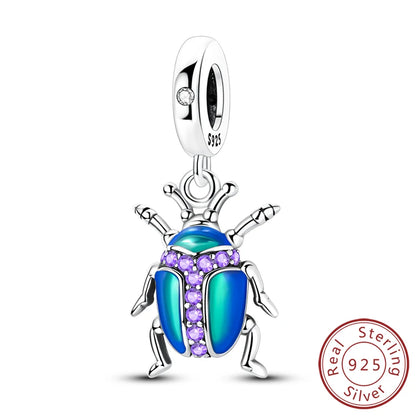 Frühling Charms Perlen Anhänger 925 Sterling Silber Blume Schmetterling Libelle Pilz Charms Fit Armband Frau Mann DIY Schmuck