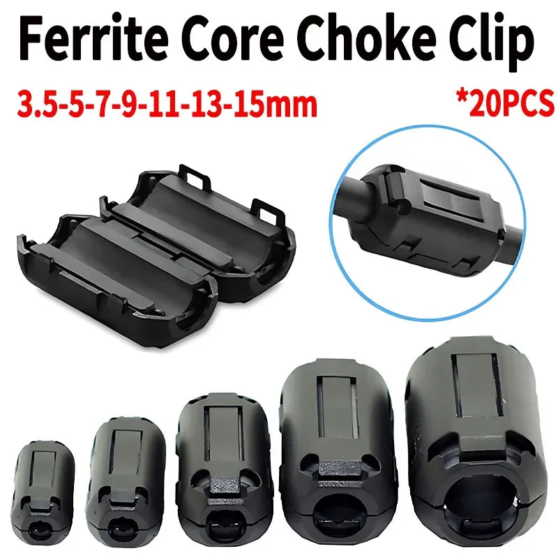 20Pcs 3,5/5/7/9mm Ferrit Filter Ringkern Ferrit Perle Clip Choke EMI RFI Noise Filter Clip Für USB/Video Kabel Netzkabel