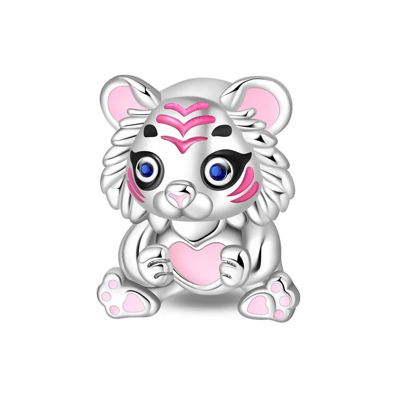 Exquisite Charm-Anhänger aus 925er-Sterlingsilber mit weißen Tigerperlen und Kaninchen-Barista-Anhänger, passend für Armbänder, niedliche Schmuck-Accessoires, Geschenke