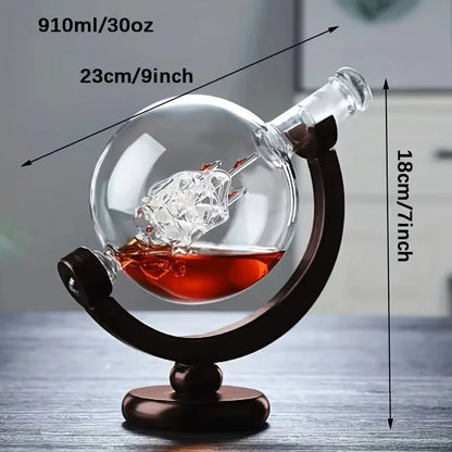 Globusförmiger Whisky-Dekanter aus Borosilikatglas mit Holzsockel, einzigartige Weinbelüfter-Flasche, Geschenk für die Dekoration zu Hause, in der Bar