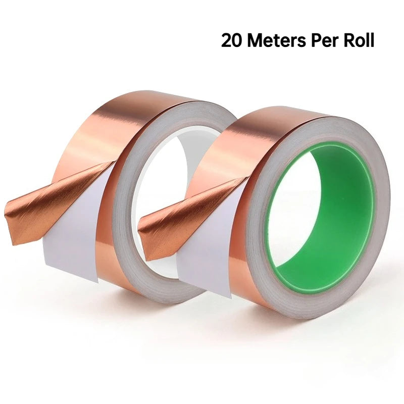 20M/Rolle Kupferfolienband 5/6/8/10/15/20/25/30/35/40/45/50mm Selbstklebendes Leitfähiges Ein-/Doppelseitiges Kupferfolienband