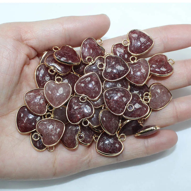 10 Stück Liebe Naturstein Amethyst Tigerauge Rosa Kristall Mischfarbe Stein Herz Anhänger für DIY Schmuck Halskette Exquisites Geschenk