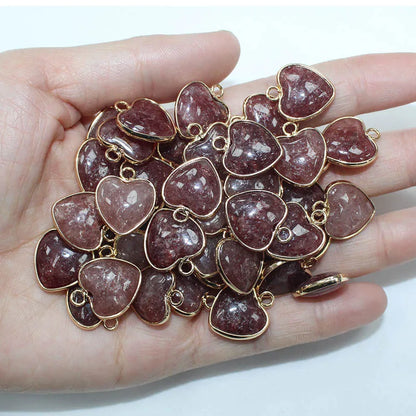 10 Stück Liebe Naturstein Amethyst Tigerauge Rosa Kristall Mischfarbe Stein Herz Anhänger für DIY Schmuck Halskette Exquisites Geschenk